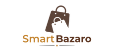 A minimalist logo for Smart BAZARO featuring two overlapping shopping bags in dark brown and white, with the brand name 'Smart BAZARO' written below in brown and orange on a white background.